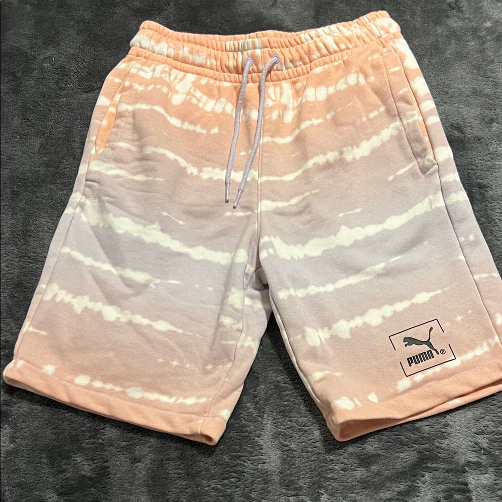 Puma Athletic Shorts - Peach, white, and purple Tie-Dye